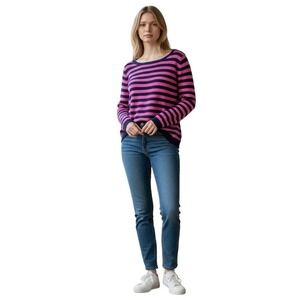 Talbots 100% Linen Sweater Blue Pink Stripe Long Sleeve Pullover Women's